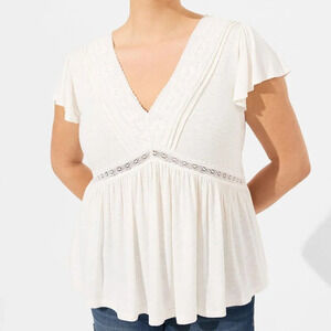 Torrid Pristine Knit V-Neck Lace Inset Babydoll Top in Size 1